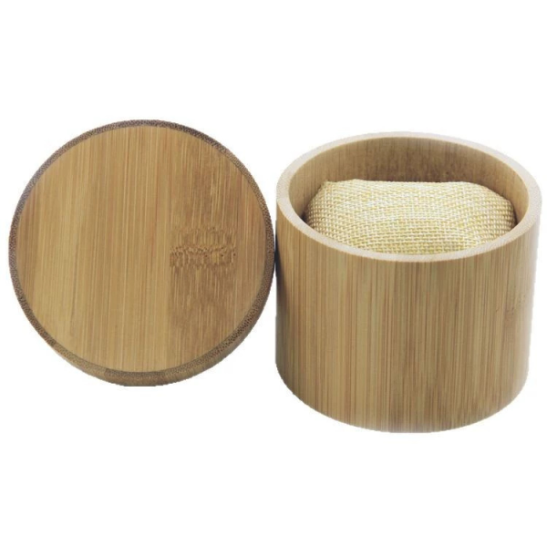 手表盒1 (3) Handcrafted Cylindrical Carbonized Bamboo Watch Box with Soft Pillow