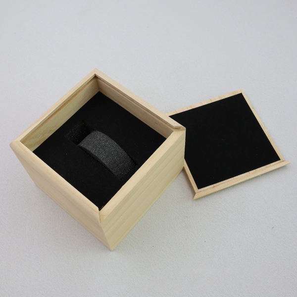 Handcrafted Square Solid Pine Wood Watch Box with Sliding Lid & Soft Pillow