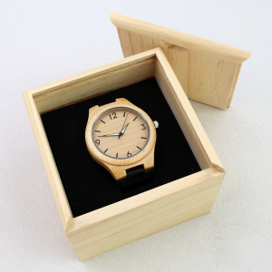 Handcrafted Square Solid Pine Wood Watch Box with Sliding Lid & Soft Pillow