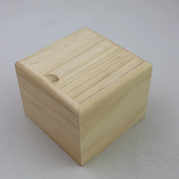 Handcrafted Square Solid Pine Wood Watch Box with Sliding Lid & Soft Pillow