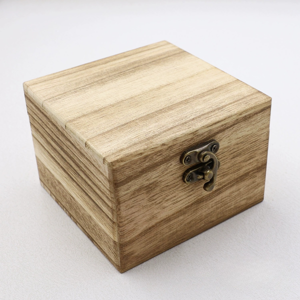 Handcrafted Square Paulownia Wood Watch Box with Vintage Brass Clasp & Pillow
