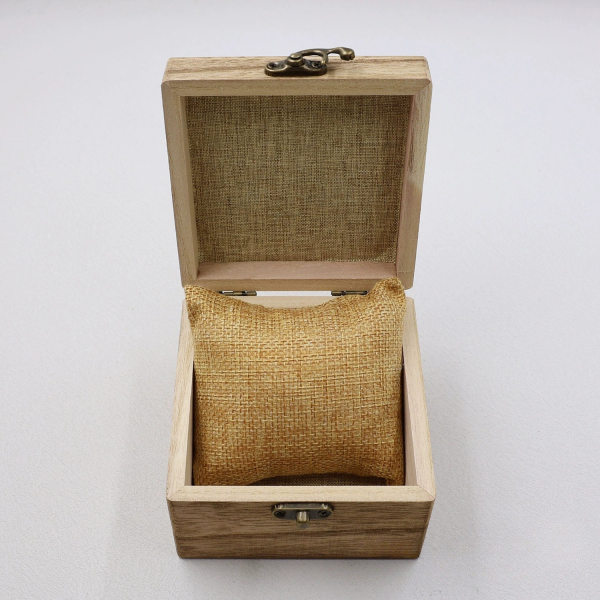 Handcrafted Square Paulownia Wood Watch Box with Vintage Brass Clasp & Pillow
