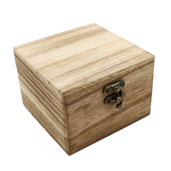 Handcrafted Square Paulownia Wood Watch Box with Vintage Brass Clasp & Pillow
