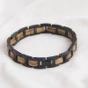Handcrafted Wood & Black Stainless Steel Bracelet - Walnut, Red Sandalwood & Zebrawood