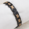Handcrafted Wood & Black Stainless Steel Bracelet - Walnut, Red Sandalwood & Zebrawood
