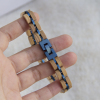 手链4-1 Handcrafted Wood & Metallic Blue Steel Link Bracelet - Olive Wood & Walnut