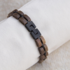 手链4-2 Handcrafted Wood & Metallic Blue Steel Link Bracelet - Olive Wood & Walnut