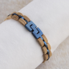 Handcrafted Wood & Metallic Blue Steel Link Bracelet - Olive Wood & Walnut