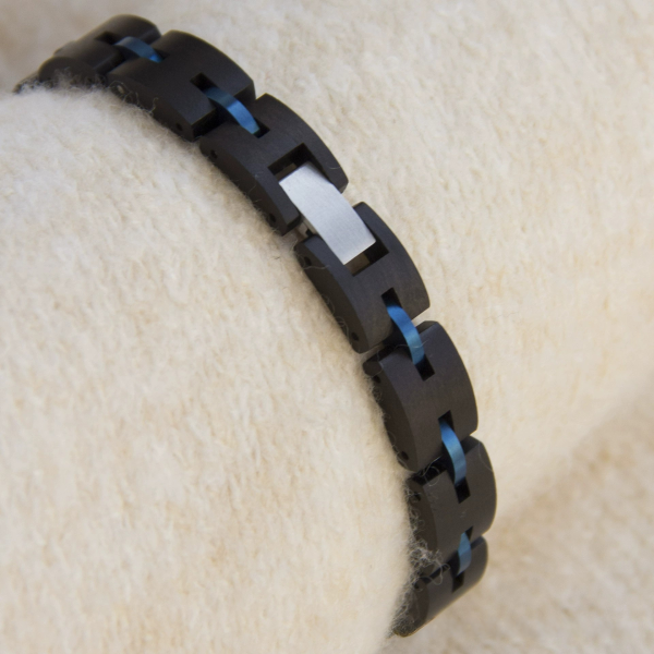 手链5-3 Handcrafted Black Ebony Wood & Vintage Steel Link Bracelet - Unisex Couples Style
