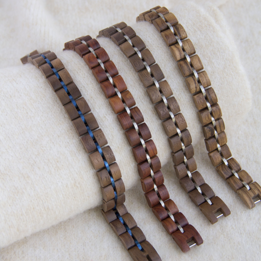Handcrafted Solid Wood Segmented Bracelet - Green Sandalwood & Exotic Hardwoods