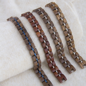手链7-1 Handcrafted Solid Wood Segmented Bracelet - Green Sandalwood & Exotic Hardwoods