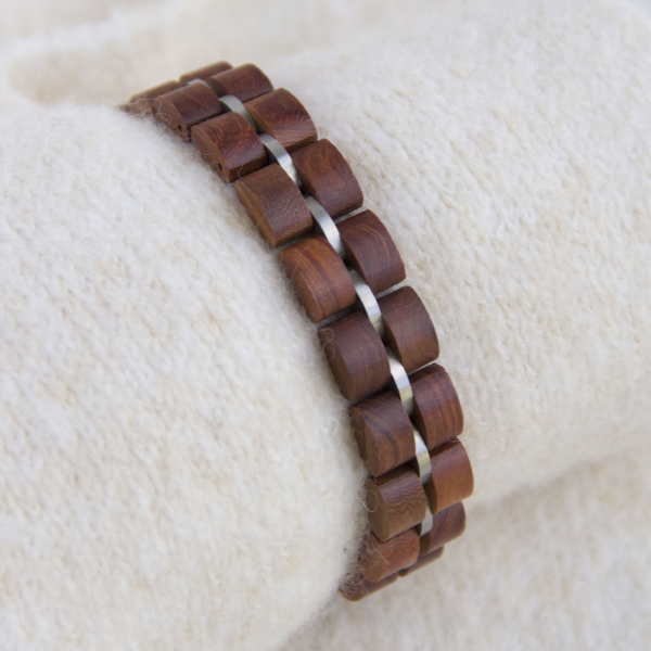 手链7-2 Handcrafted Solid Wood Segmented Bracelet - Green Sandalwood & Exotic Hardwoods