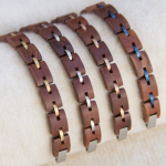 Handcrafted Red Sandalwood & Rose Gold Steel Link Bracelet - Unisex Couples Style