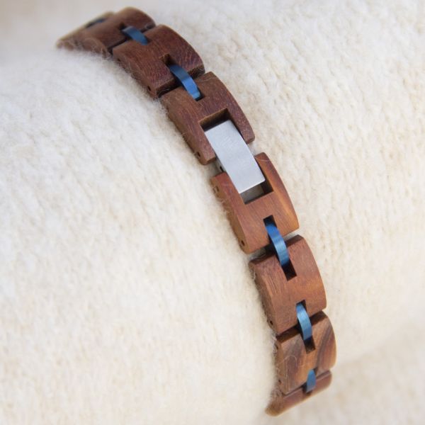 手链8-3 Handcrafted Red Sandalwood & Rose Gold Steel Link Bracelet - Unisex Couples Style