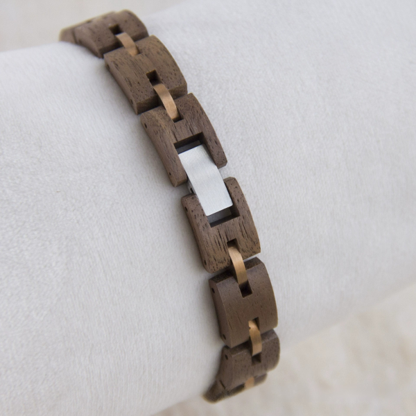 手链9-3 Handcrafted Walnut Wood & Steel Link Bracelet - Unisex Couples Style