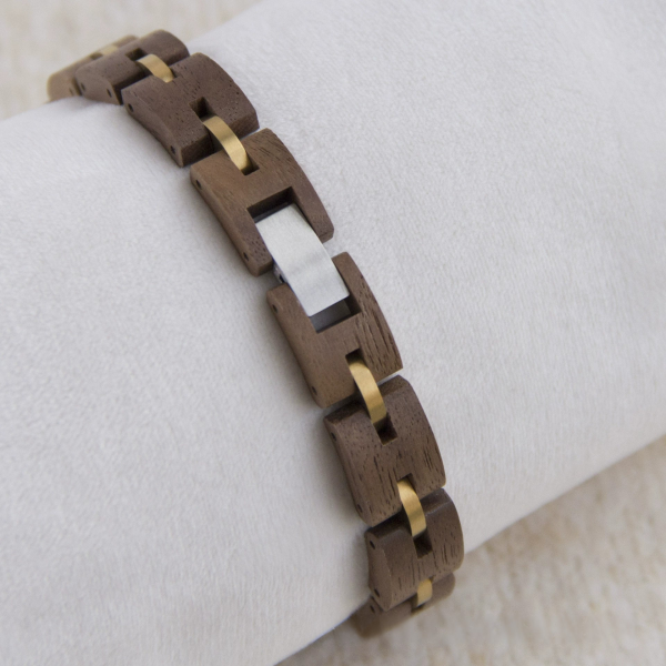 手链9-4 Handcrafted Walnut Wood & Steel Link Bracelet - Unisex Couples Style