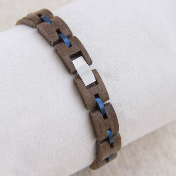 手链9-5 Handcrafted Walnut Wood & Steel Link Bracelet - Unisex Couples Style