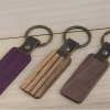 Handcrafted Thickened Solid Wood & Genuine Leather Keychain - Walnut, Zebrawood & Purpleheart