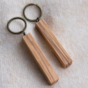 Handcrafted Geometric Solid Wood Block Keychain with Brass Ring - Walnut, Olive & Acacia Wood