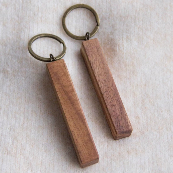 Handcrafted Geometric Solid Wood Block Keychain with Brass Ring - Walnut, Olive & Acacia Wood