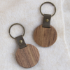 Handcrafted Round Acacia Wood & Genuine Leather Keychain with Brass Ring
