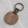 钥匙扣5-3 Handcrafted Round Acacia Wood & Genuine Leather Keychain with Brass Ring