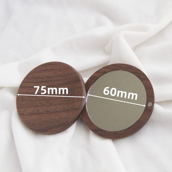 镜子1 (2) Handcrafted Solid Walnut Wood Pocket Mirror - Rotating Magnetic Compact Mirror