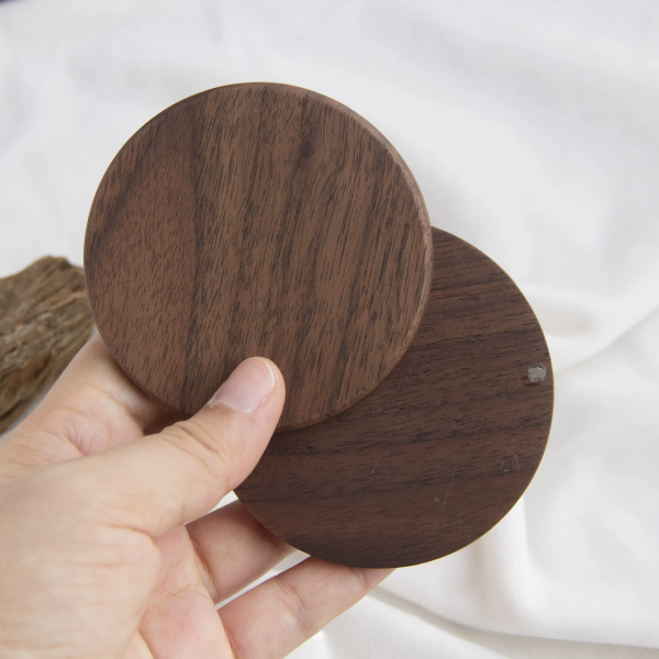 镜子1 (3) Handcrafted Solid Walnut Wood Pocket Mirror - Rotating Magnetic Compact Mirror
