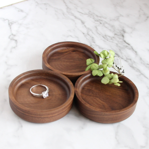 首饰盒3 (2) Handcrafted Solid Walnut Wood Jewelry & Ring Dish - Round, Square & Heart Shapes