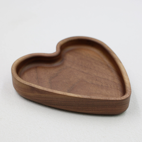 首饰盒3 (7) Handcrafted Solid Walnut Wood Jewelry & Ring Dish - Round, Square & Heart Shapes