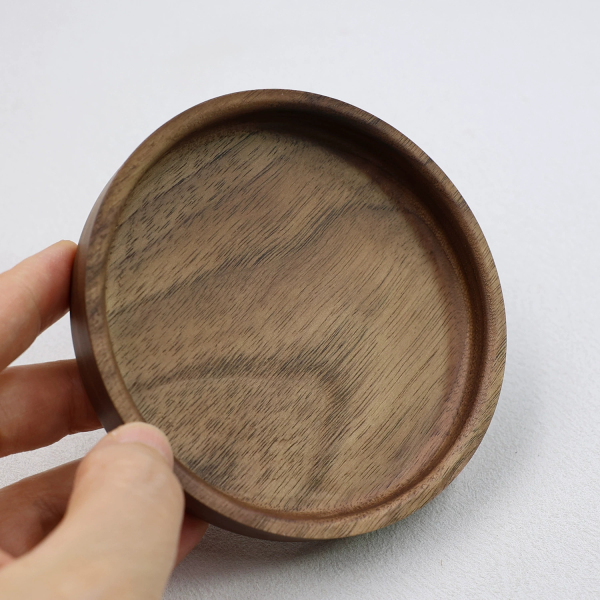 N7qW3mK9 Handcrafted Single-Block Solid Walnut Jewelry Dish - Round, Square & Heart Shapes